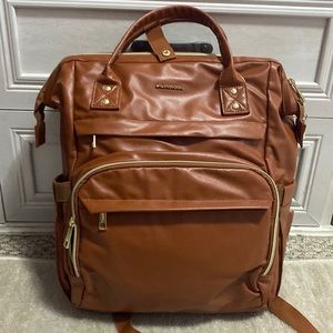 LOVEVOOK Laptop Backpack 15.6 inch,Leather BackpackPurse with USB port, Brown